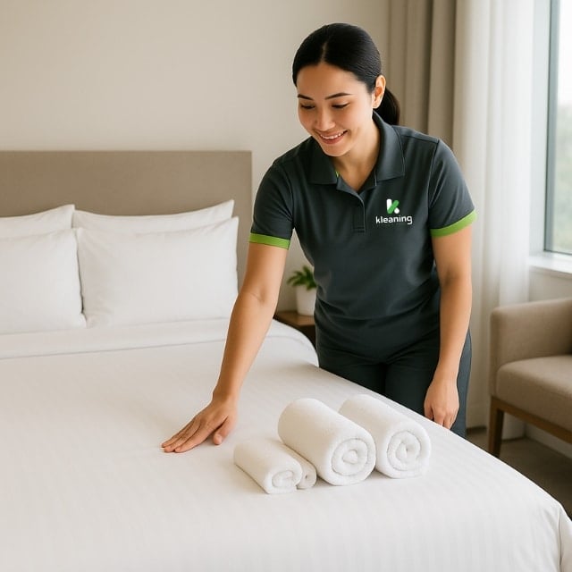 Kleaning Airbnb cleaner preparing Brisbane holiday rental property