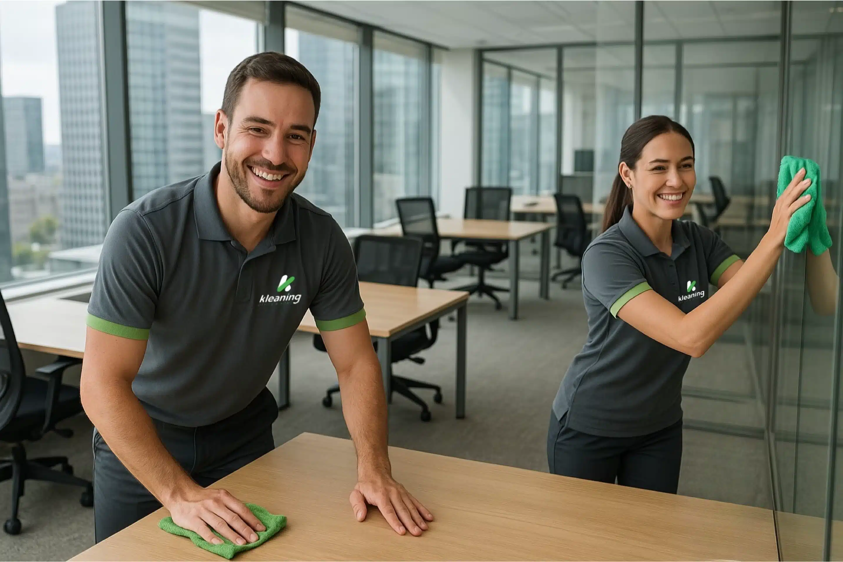 brisbane-office-cleaners-sanitising-desk Cleaners sanitising office desk and workstation in Brisbane office